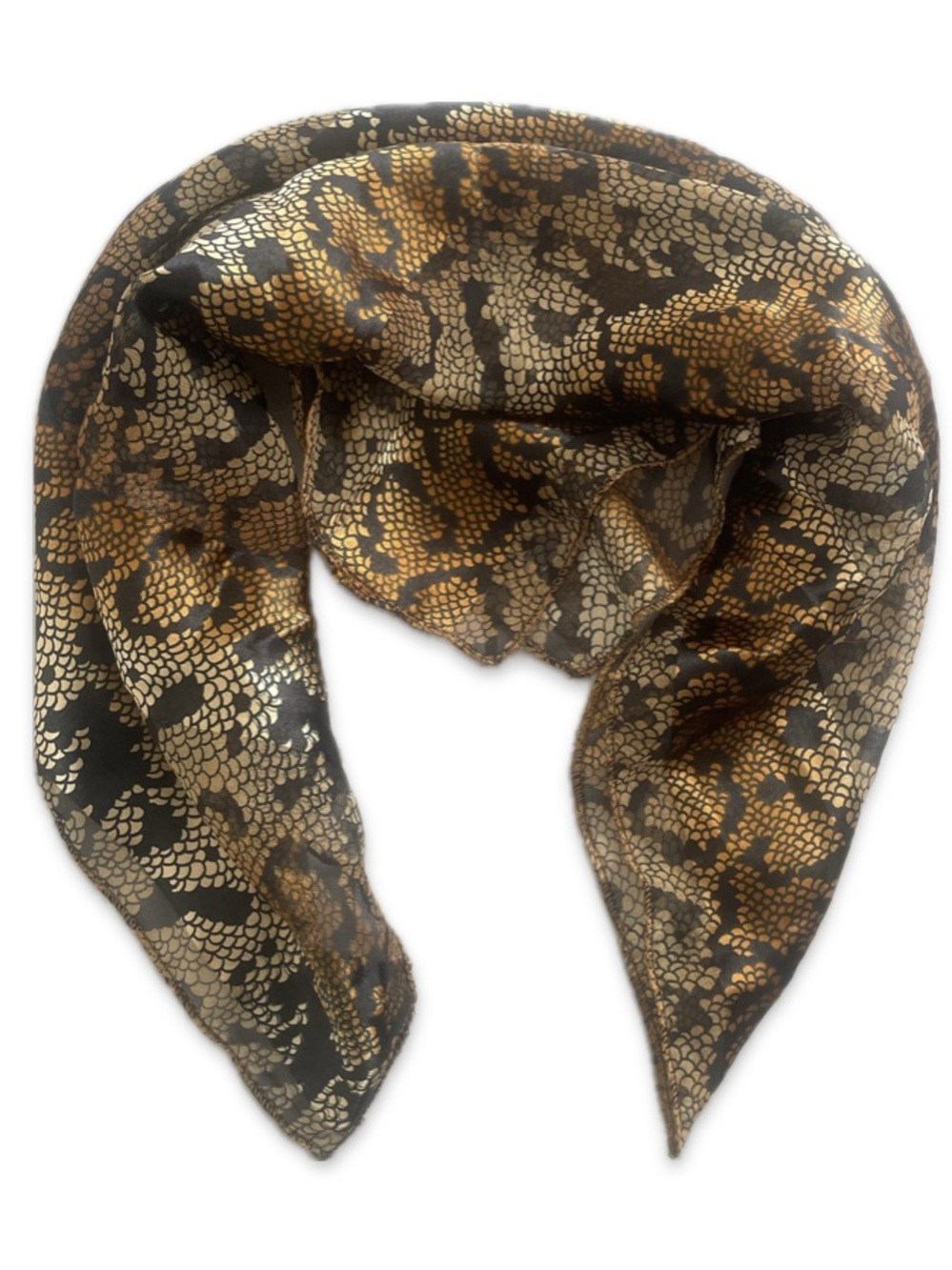 Vintage Gold Black Snake Print Scarf Sheer Bandana Hair Wrap Made In Korea